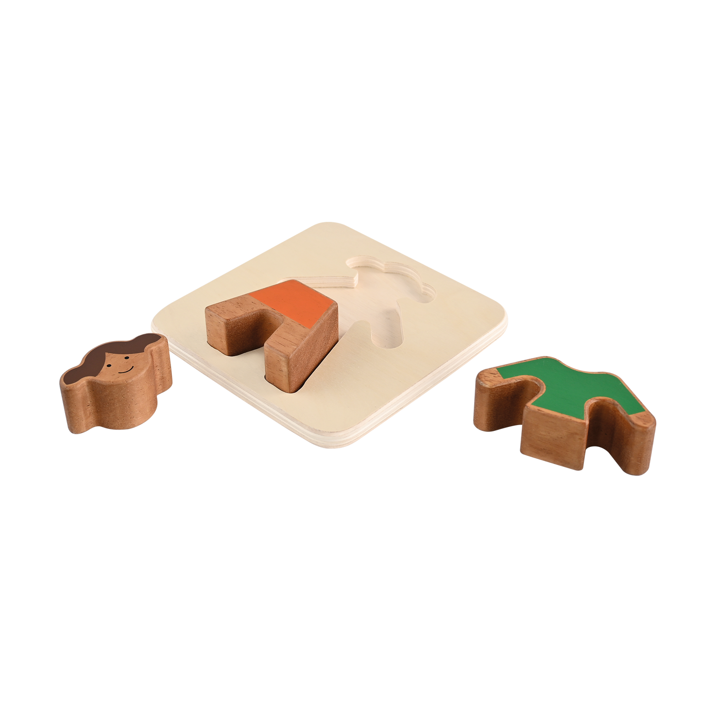 Boy tray puzzle with large wooden pieces, promoting hand-eye coordination and imaginative play for young children.