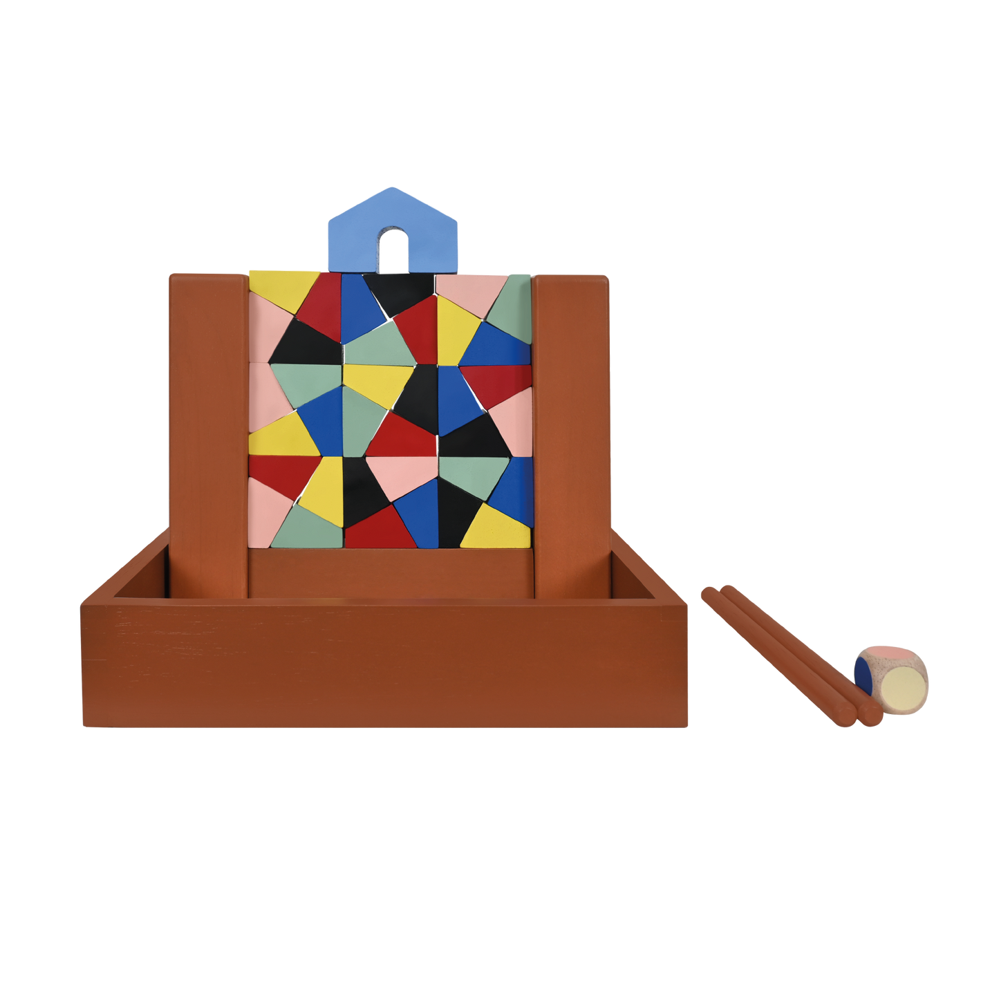 A toy called 'Wobbling Wave' consisting of a game board and pieces, with a die and a cutting tool included.