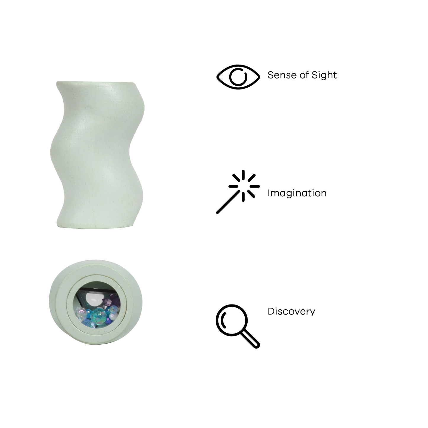 A white, irregularly shaped kaleidoscope toy.