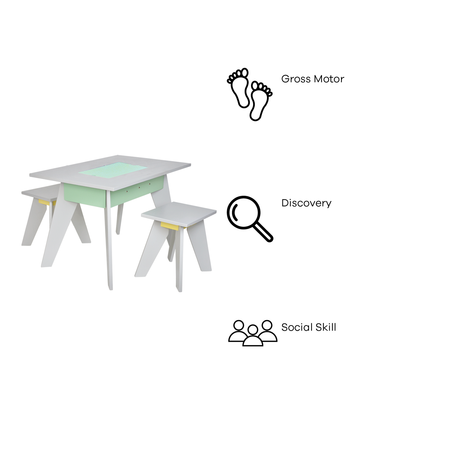 COLORED PLYWOOD PLAY TABLE AND STOOLS