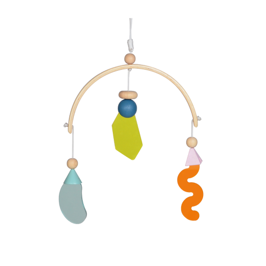 Colorful organic shapes inspired by Alexander Calder, creating space and dimension, perfect as home decoration.