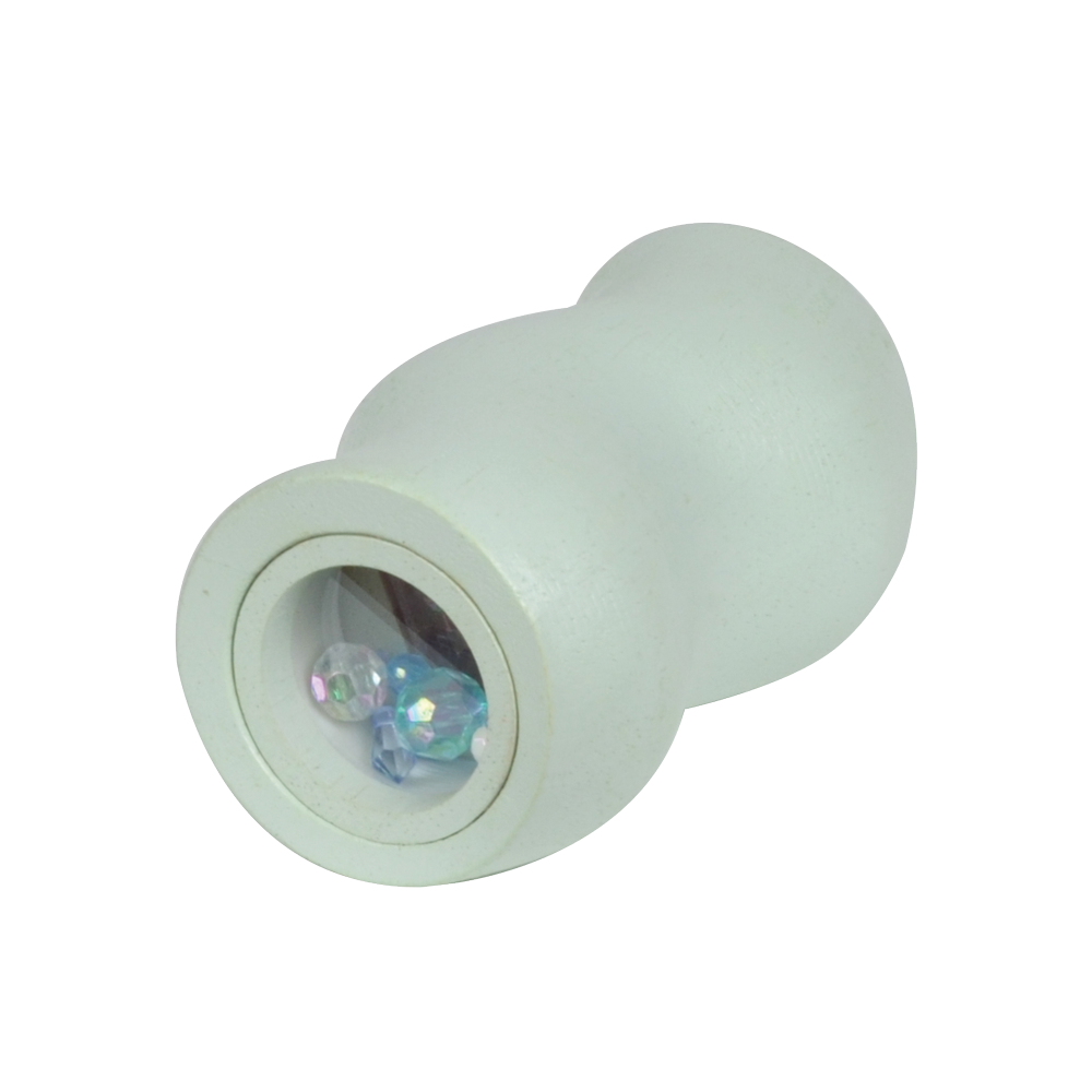 A white, irregularly shaped kaleidoscope toy.