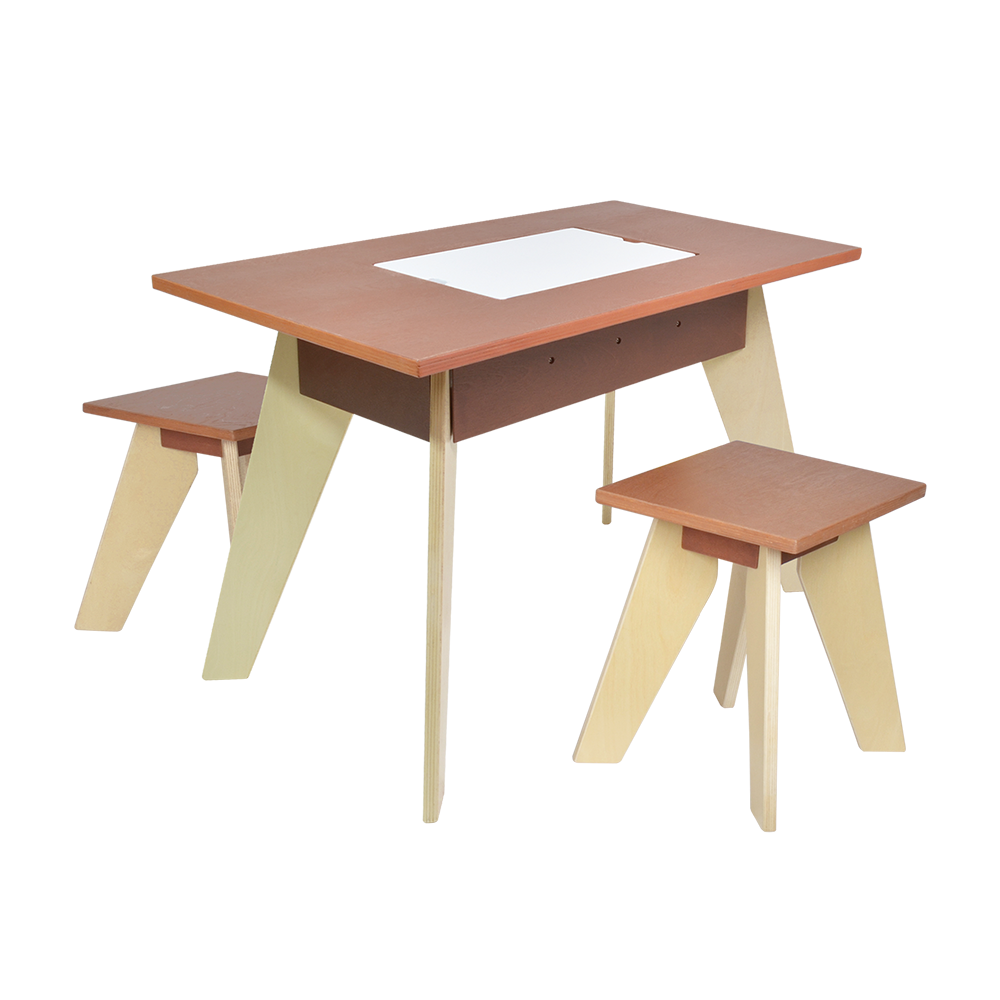 NATURAL PLYWOOD PLAY TABLE AND STOOLS