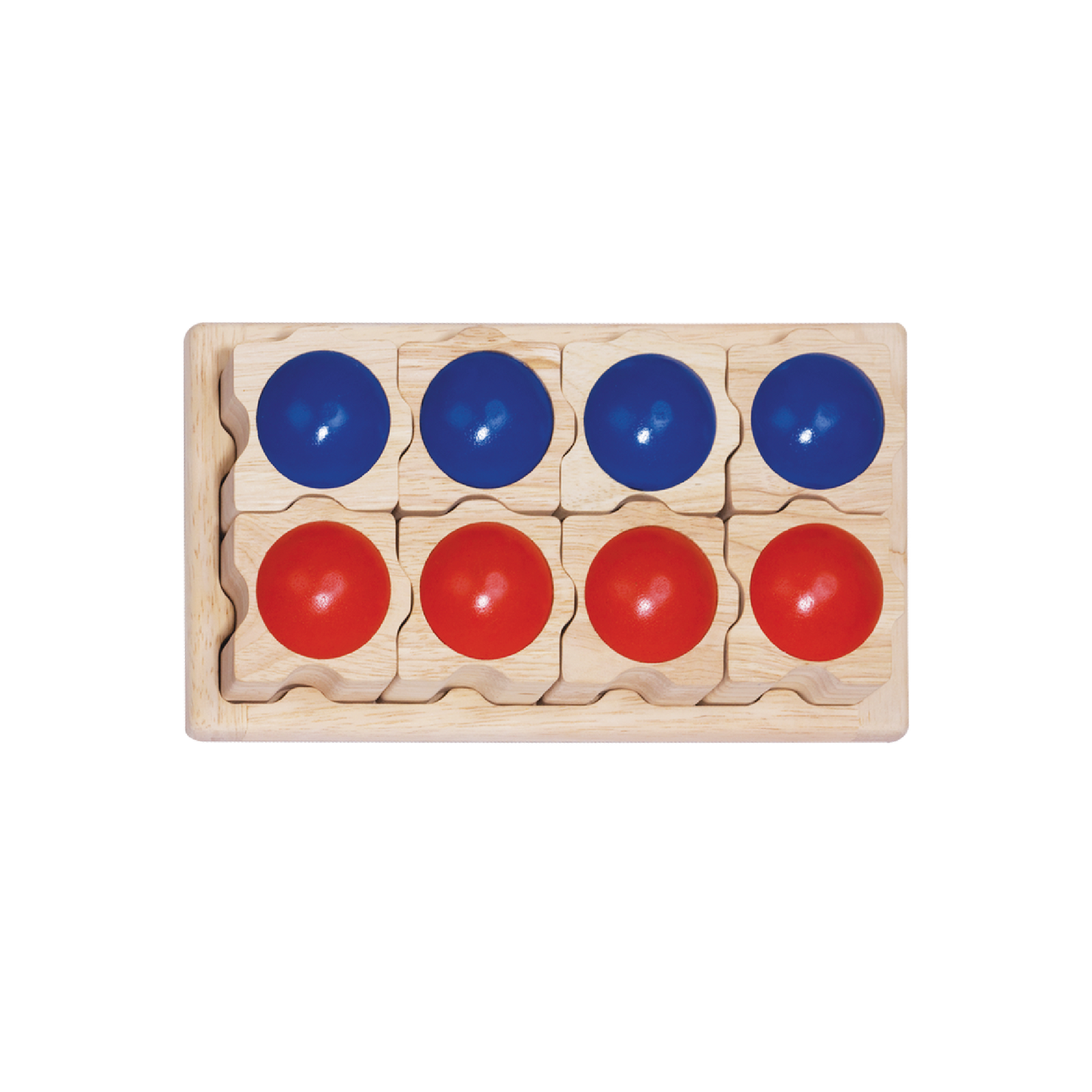 Two sets of color-coded sound cylinders with blue and red blocks, designed for sensory play.