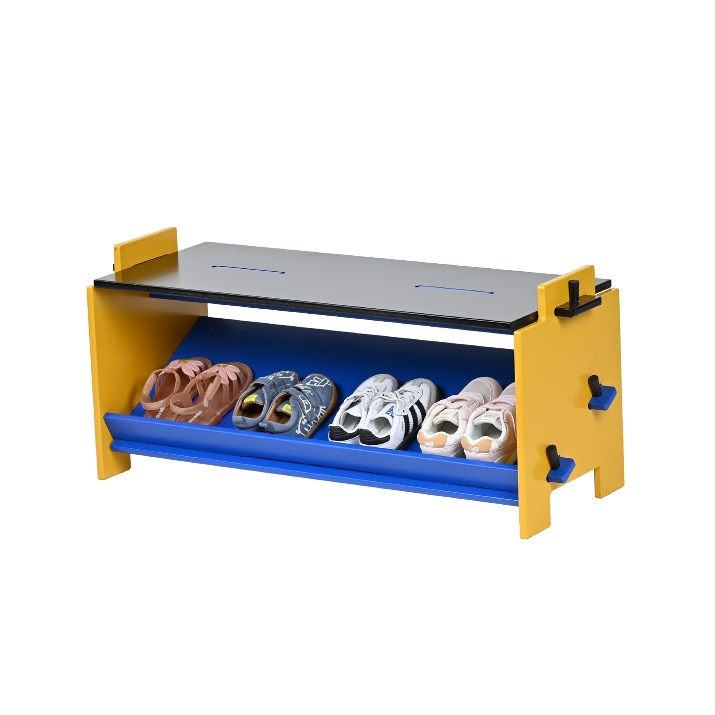 DOWEL SHOE BENCH (BLUE AND YELLOW)