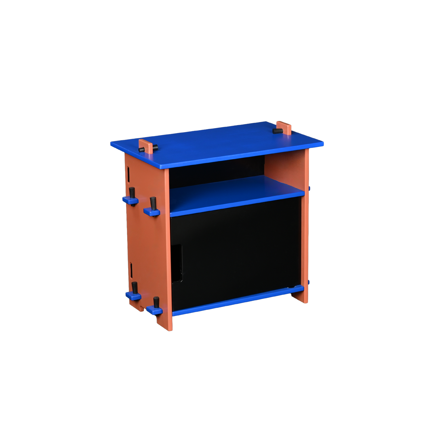 DOWEL NIGHTSTAND (BRICK AND BLUE)