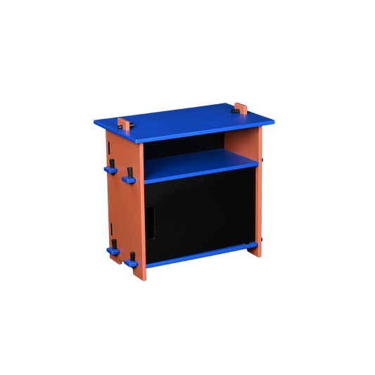DOWEL NIGHTSTAND (BRICK AND BLUE)