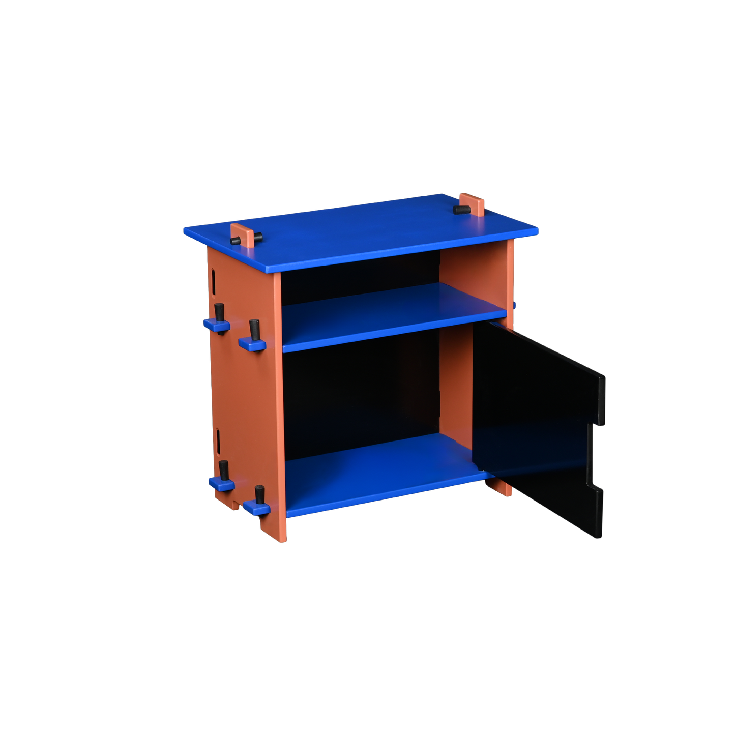 DOWEL NIGHTSTAND (BRICK AND BLUE)