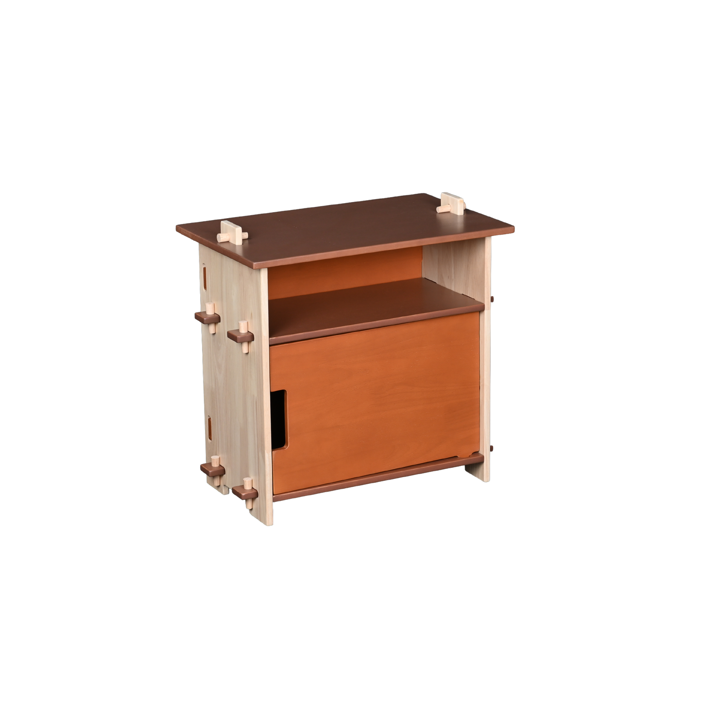 DOWEL NIGHTSTAND (BRICK AND BLUE)