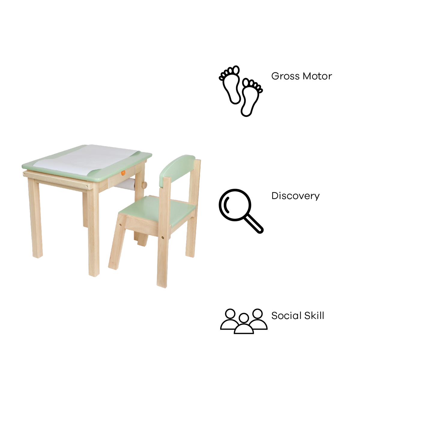 SMALL DESK AND CHAIR WITH PAPER ROLL