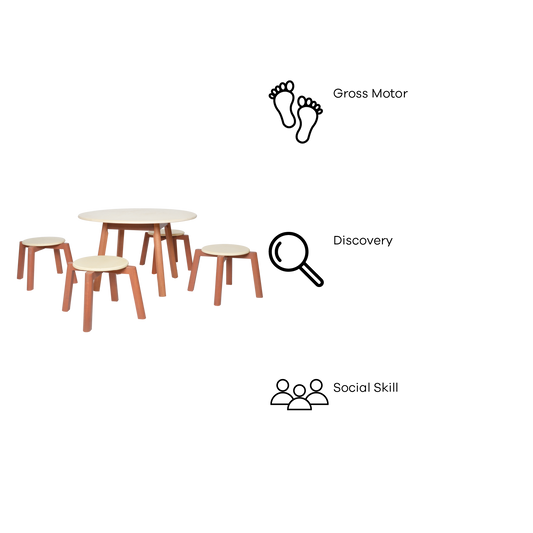 NATURAL SOLID PLAY TABLE AND STOOLS