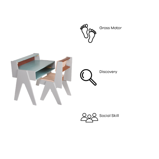 COLORED PLYWOOD DESK AND CHAIR