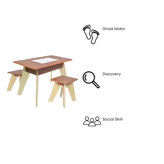 NATURAL PLYWOOD PLAY TABLE AND STOOLS
