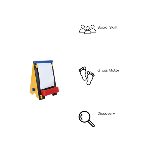 DOWEL TABLETOP EASEL (BRICK AND BLUE)