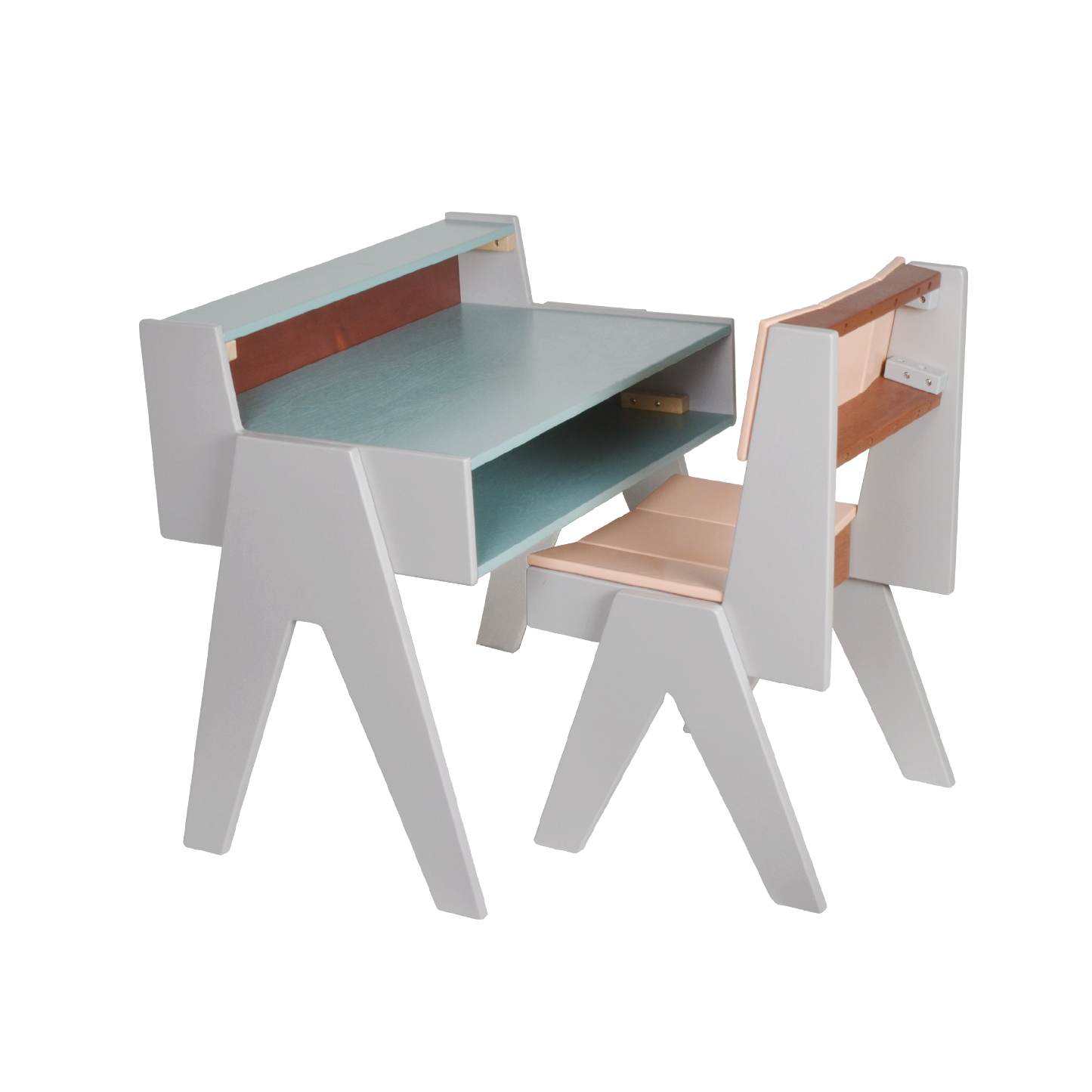 COLORED PLYWOOD DESK AND CHAIR