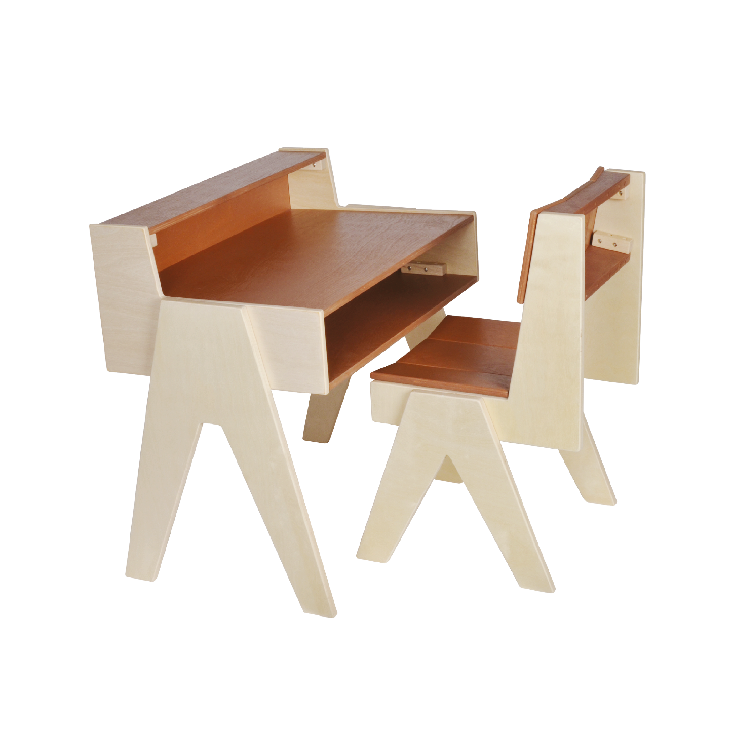 COLORED PLYWOOD DESK AND CHAIR